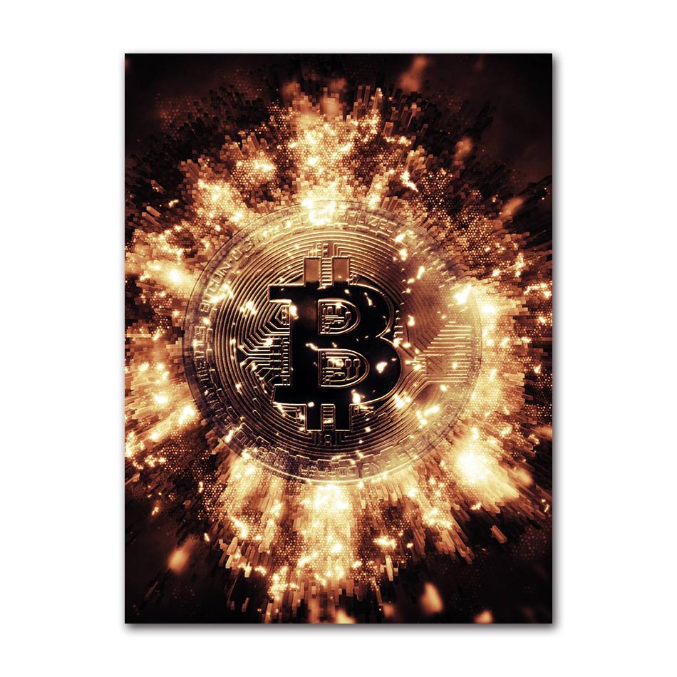 Vintage Abstract Bitcoin Symbol Bitcoin Cryptocurrency Art Poster Canvas Painting Wall Prints Picture for Living Room Home Decor