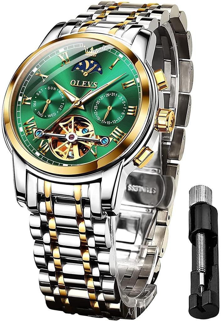 OLEVS Автоматические часы Hand Day Hand Job Skeleton Dial для мужчин, стильные, механические, часы, подарок отцу, популярные, деловые, мужские часы, светящиеся,