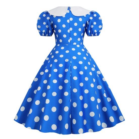Женское праздничное платье Vinatge с большим подолом, контрастным цветом, точечным принтом, высокой талией, молнией сзади, короткими рукавами-пузырьками, кукольным воротником, 50-х, 60-х годов, свадебное платье принцессы для выпускного вечера
