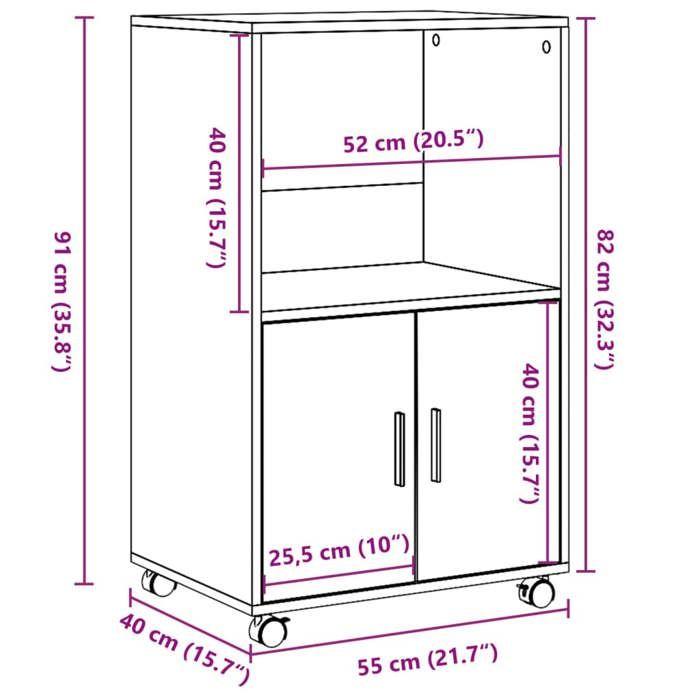 VidaXL Armoire à roulettes chêne fumé 55x40x91 cm bois d'ingénierie, classeur, armoire de classement pour maison, classeur 853186