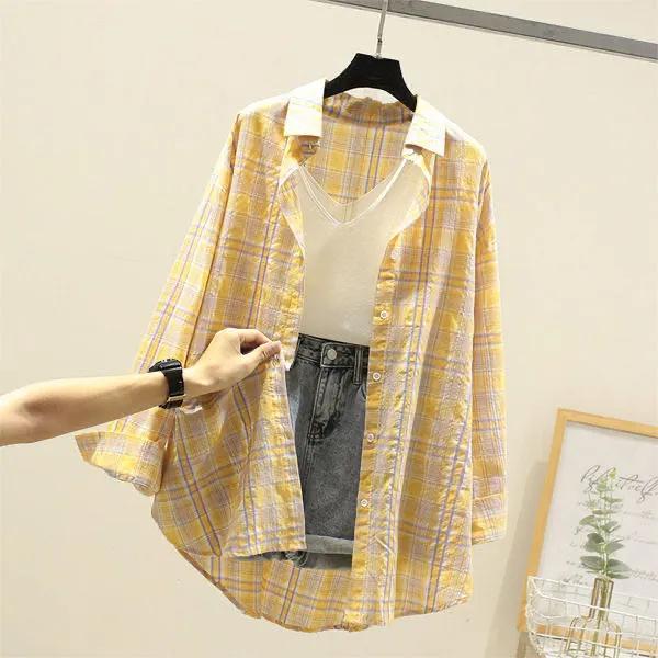 Cotton Thin Sunscreen Plaid Shirt Spring and Summer Women's Loose Plaid Shirt Student Jacket