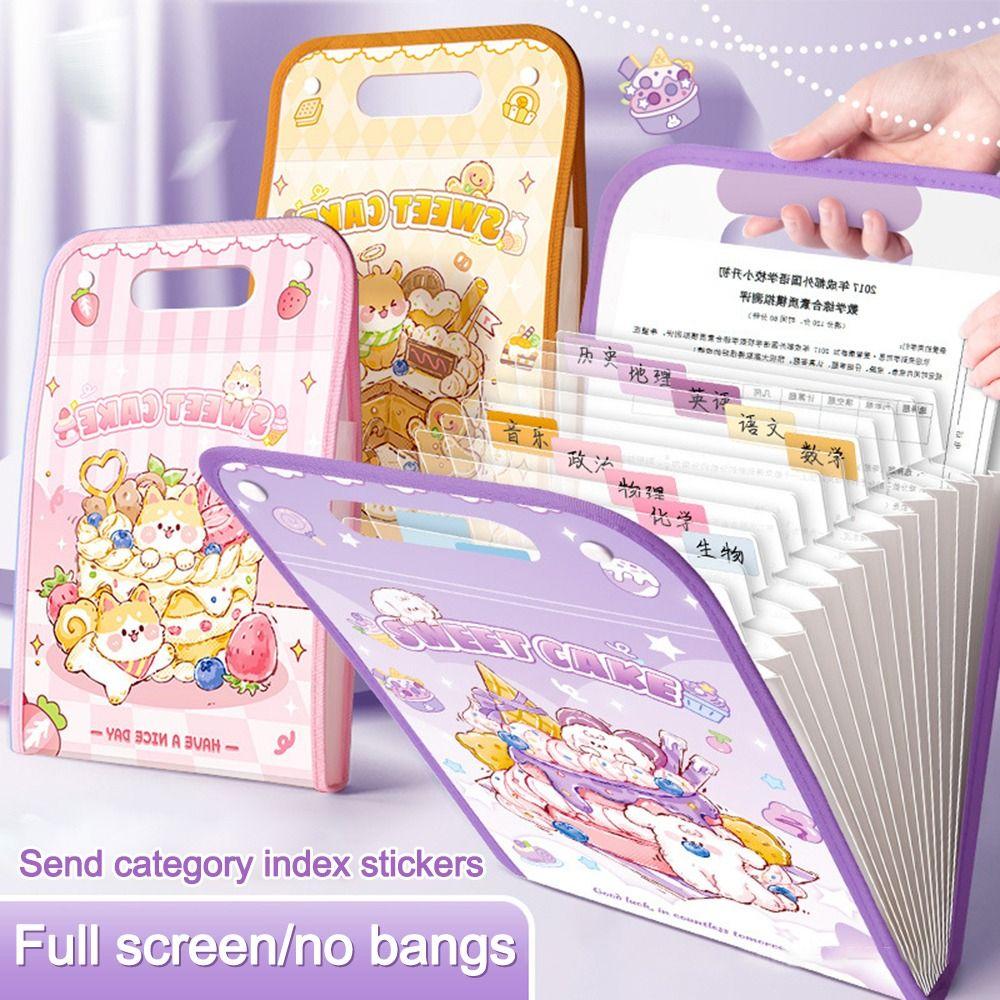 Cartoon Animal A4 File Folder 3-Layer Expanding Test Paper Storage Bag School Office Supplies