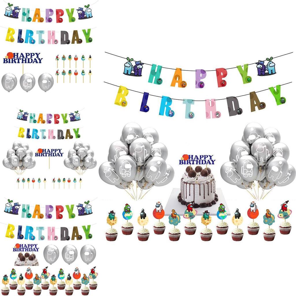 Game Birthday Party Decor Suit Supplies Set Balloon Banner Caketopper