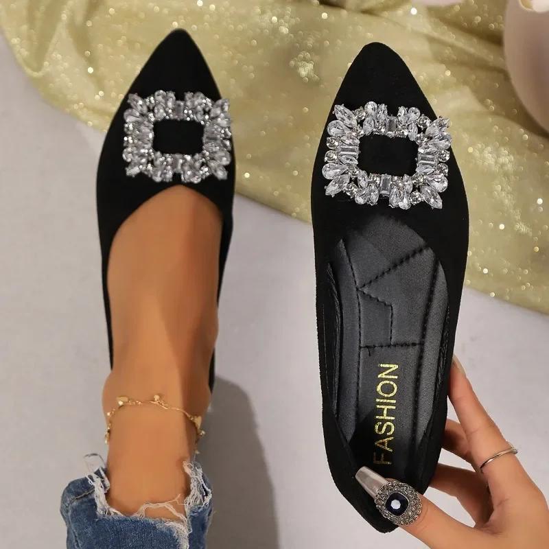 Fashion 2024 Fashion Women's Shoes Plus Size Women's Flats Hot Sale Crystal Daily Flats Women Sexy Pointed Toe Shallow Flat Low Heels