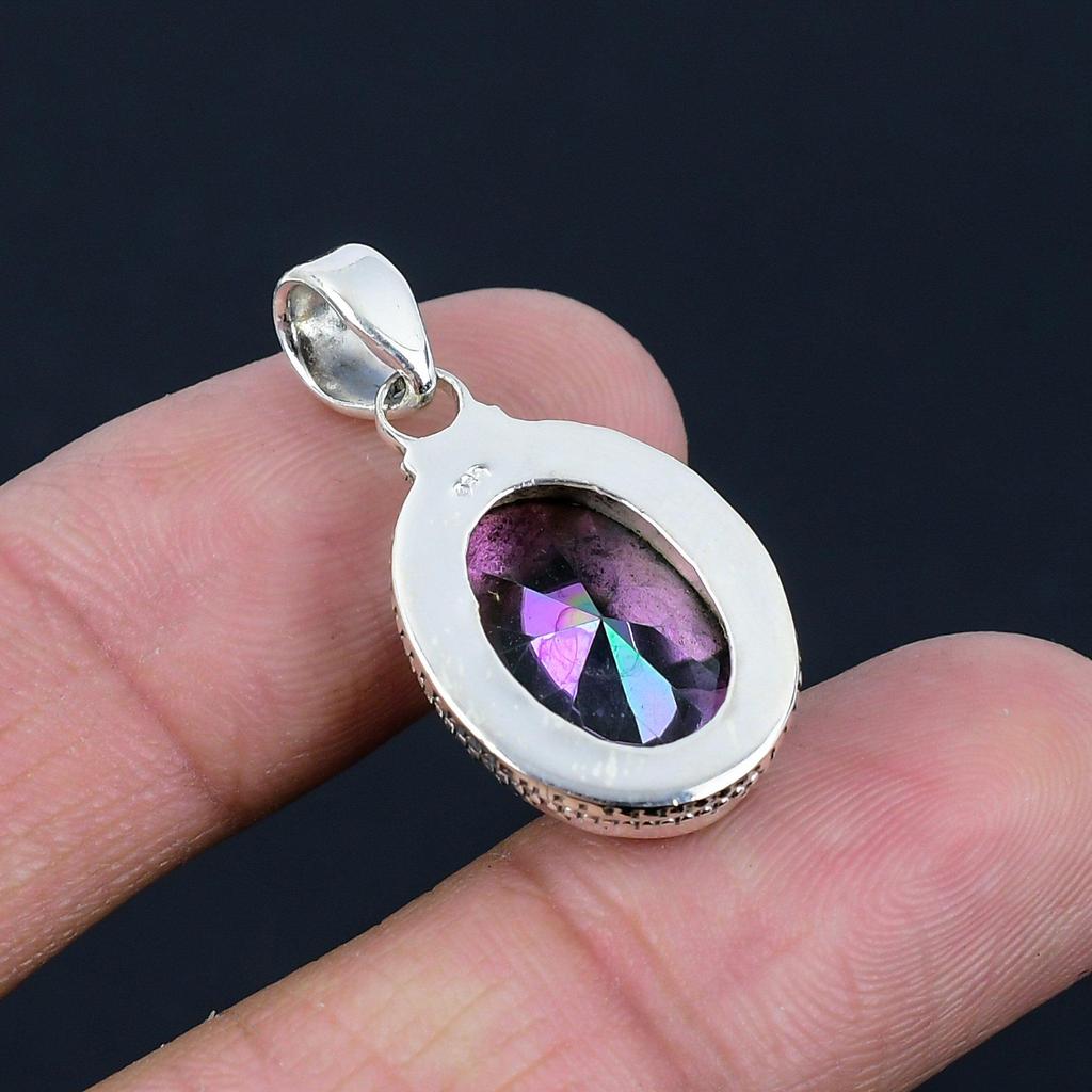 Подвеска из натурального мистического топаза с драгоценным камнем, серебро 925 пробы, многоцветный драгоценный камень, подвеска ручной работы, ювелирный подарок на День святого Валентина