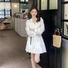 Женское летнее белое платье с длинным рукавом, милые милые платья, корейская одежда с поясом