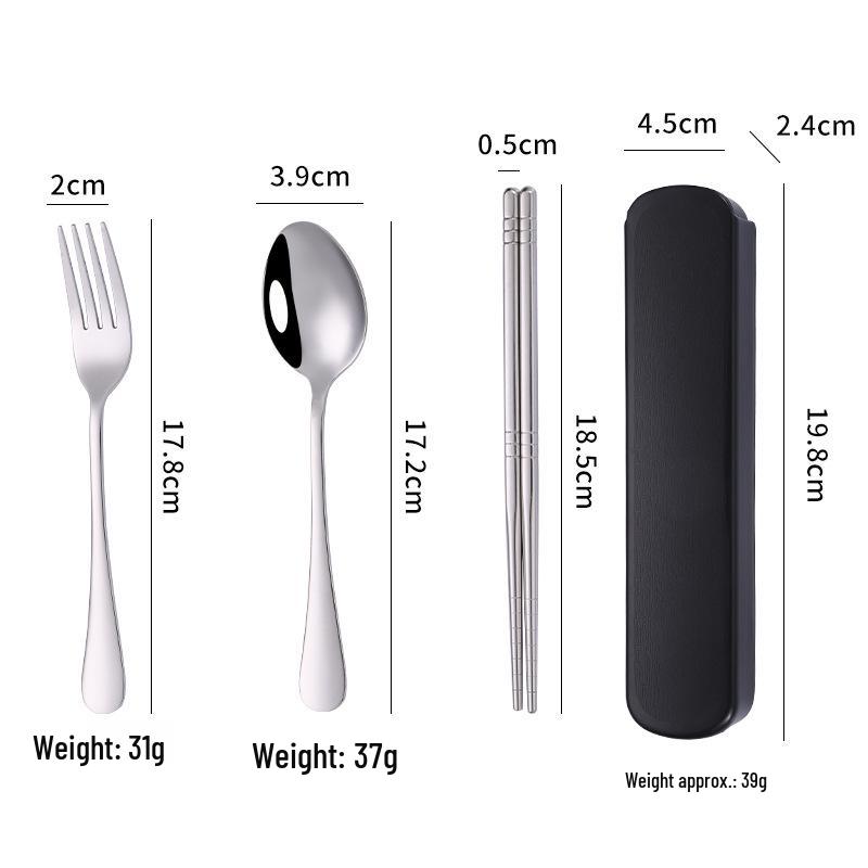 Stainless Steel 3-Piece Portable Cutlery Set with Box - Ideal Student/Child Gift