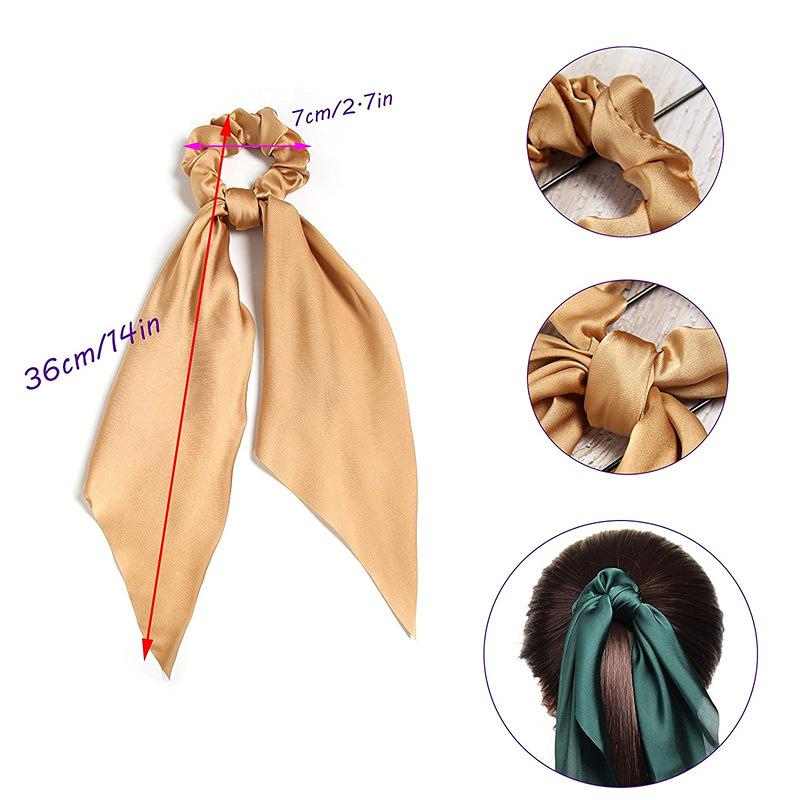 Elegant Solid Color Long Streamer Ponytail Holder Smooth Surface Glossy Hair Ties High Elasticity Fashionable Headwear