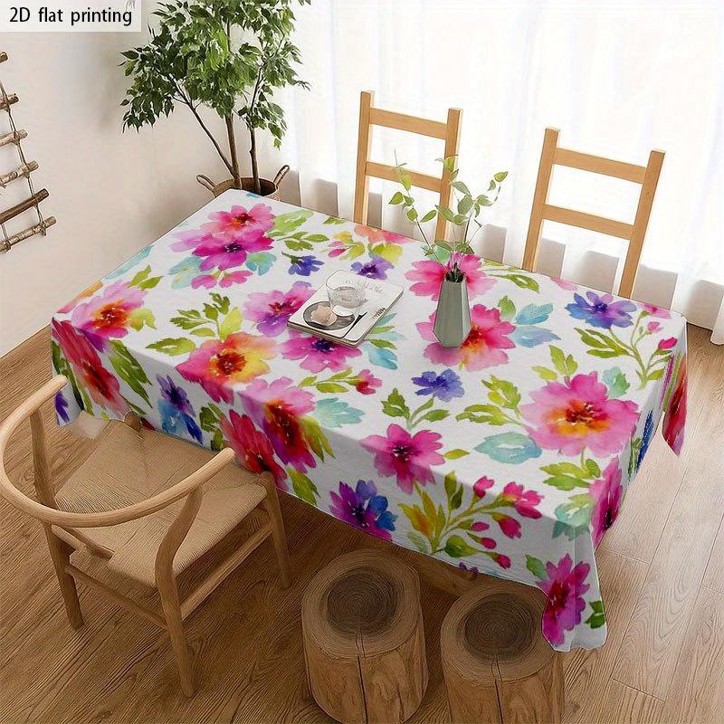 1pc, Soft, Stylish, and Beautiful Tablecloth, Watercolor Floral Pattern Design, Colorful, Fresh and Natural, High-Quality Polyester Material, A Perfec