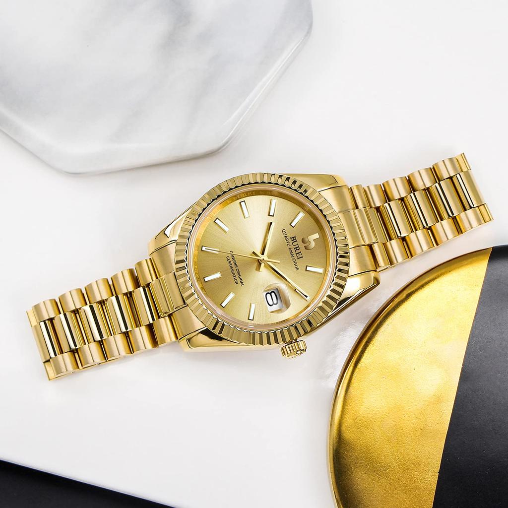 Часы Аналоговые Популярный Бренд Водонепроницаемые Кварцевые Бизнес Часы Модные Простые Золотые Светящиеся Часы Подарок На День Рождения [BUREI] Мужские Мужские Мужские