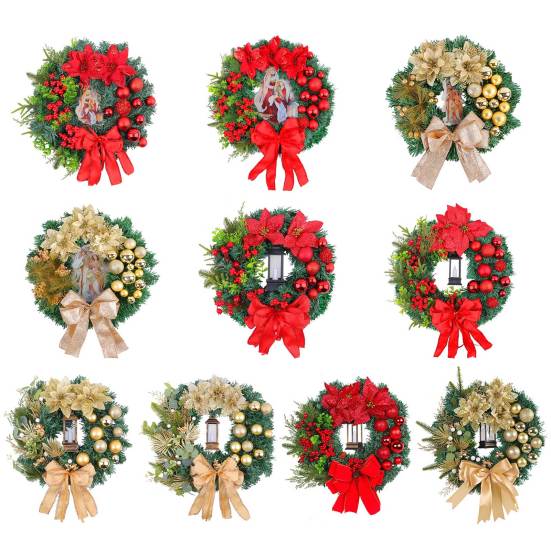 Рождественский венок на входную дверь, рождественская гирлянда с бантом, лентой, ягодным и цветочным декором, для дома, улицы, зимнее украшение