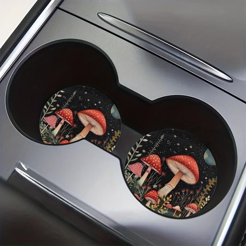 Set of 2 Car Coasters Designed for Cup Holders, Featuring an Absorbent And Aesthetic Starry Night Mushroom Theme