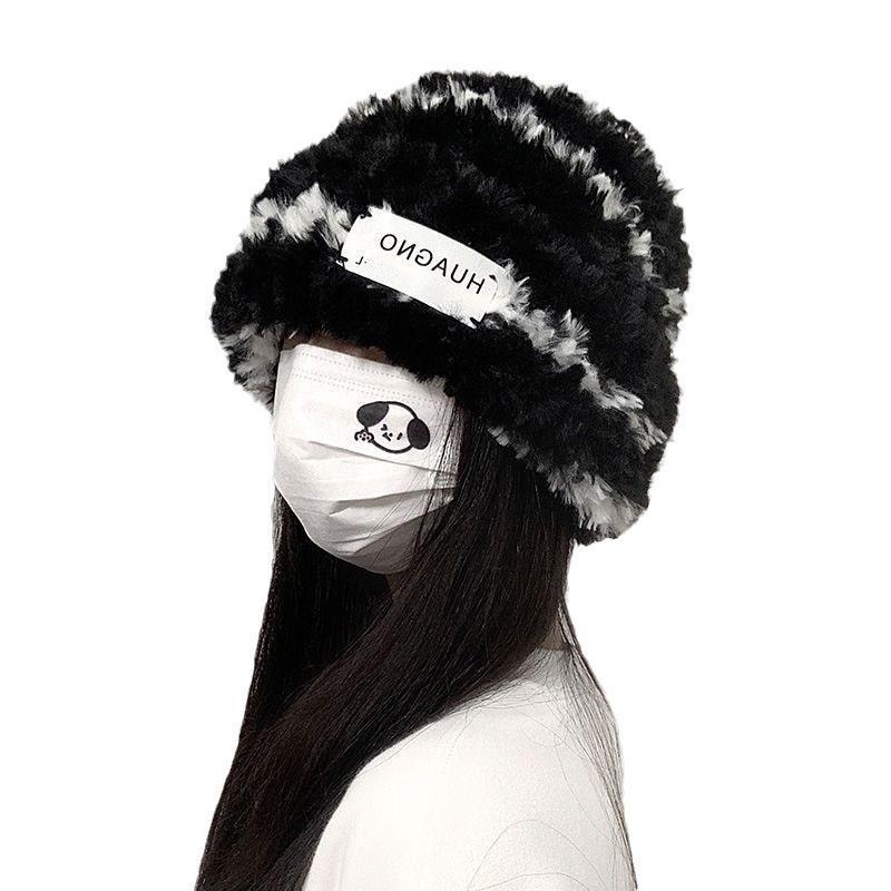 New trendy plush hat, winter adult warm hat, Korean-style patterned outdoor plush warm hat for women