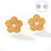 French Niche Retro Inlaid Shell Bead Flower 18k Gold Titanium Steel Earrings