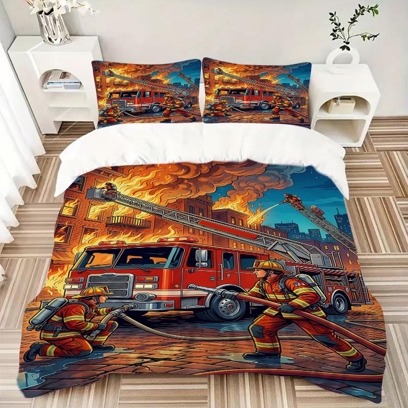 Firefighters Blaze Print 3Pcs Bedding Setduvet Cover With 2 Bedropillowcase Home Birthday Gift