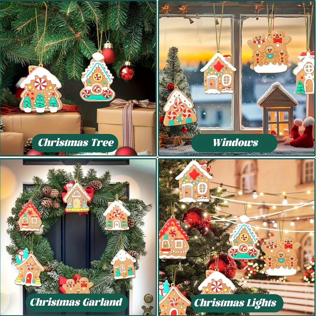 12pcs/Set Gingerbread House Pendants Christmas Tree Hanging Ornament 2025 Noel Navidad Home Decoration New Year Gift 2026