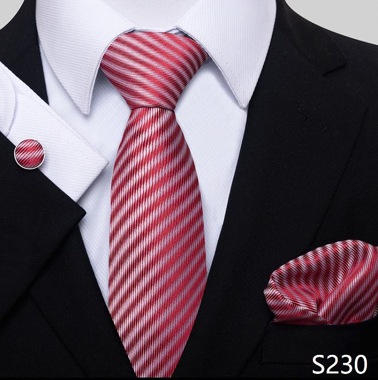 Men's 8cm Solid & Polka Dot Plaid Tie Set with Cufflinks & Pocket Square