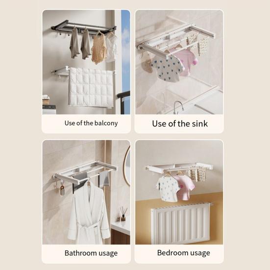 Foldable Drying Rack Wall Mounted Laundry Rack Clothes Drying Rack Double Pole Clothes Rack for Laundry Room Balcony