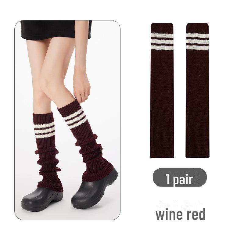 Женские толстые шерстяные полосатые носки - длинные вязаные гетры для осени/зимы