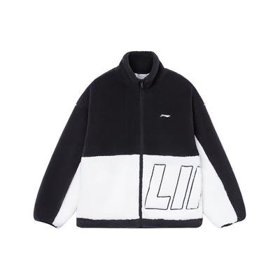Li-Ning Спортивная модная серия с большим логотипом, цветная блоковая куртка из шерпы, унисекс, черная AFDR910-1