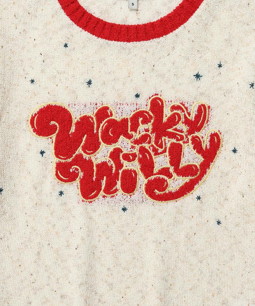 WACKY WILLY Women'S Typographic Short Sleeve Knit Cream