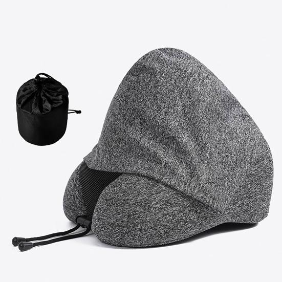 Подушка для шеи с капюшоном, пена с эффектом памяти, U-образная подушка с регулируемым шнурком, дышащая подушка для шеи для длительных перелетов в самолете, автомобиле, поездках на автомобиле