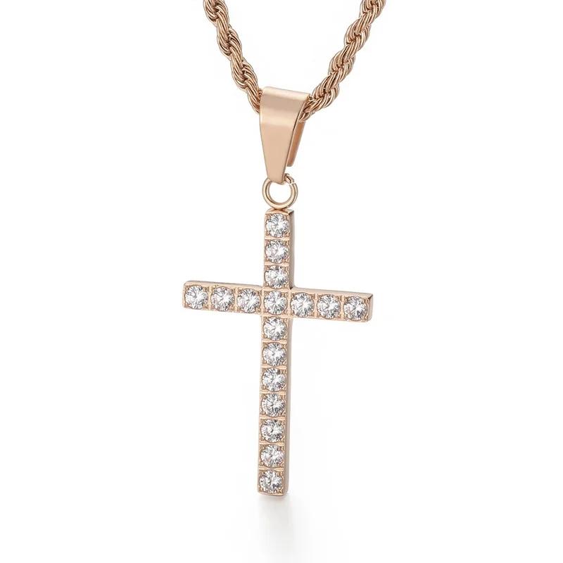 Trendy Pendant Necklaces for Men Metal Cross Stainless Steel Link Chain Accessories Irregularly Male Choker Shiny Jewelry