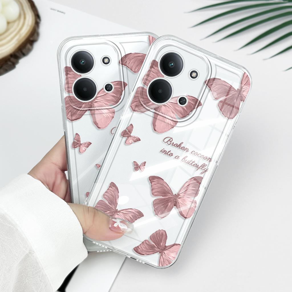 Retro Butterfly Transparent Phone Case For Xiaomi Redmi Note 14 13 12 Pro Plus 15 15C 13 13C 12 12C Soft TPU Cover