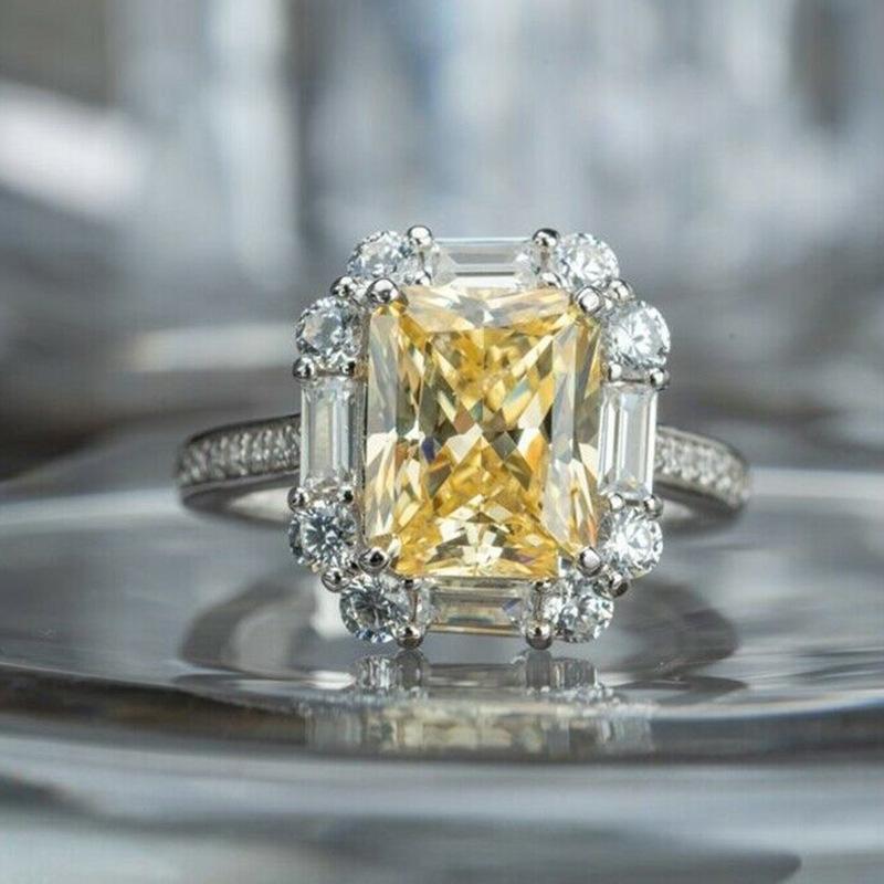 Европейские и американские высококачественные легкие роскошные кольца с блестящим желтым цирконом, обручальное кольцо, женские модные вечерние украшения