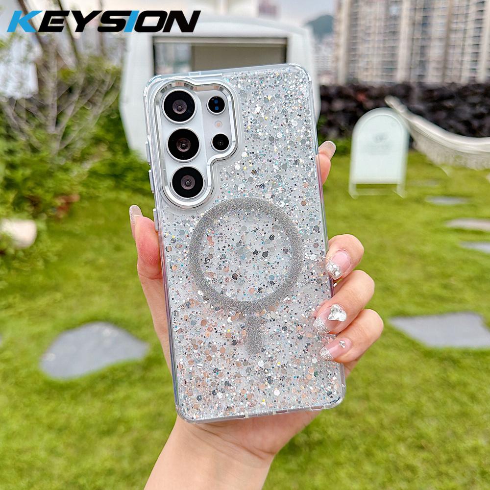 KEYSION Роскошный блестящий магнитный чехол для телефона MagSafe для Samsung Galaxy S23 S24 S25 S26 Ultra 5G S26+ S25 Plus TPU+PC Ударопрочный чехол