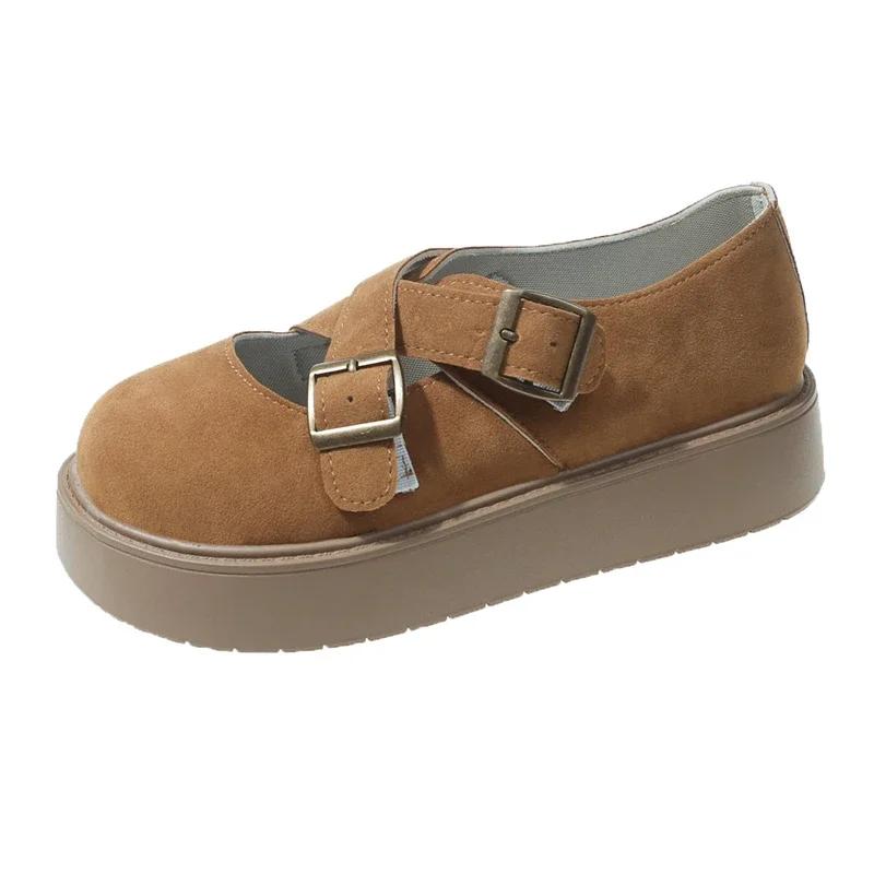 Распродажа модной женской обуви 2024 года. Модные женские туфли на плоской подошве с пряжкой. Осенние туфли из замши с круглым носком. Повседневные удобные офисные женские туфли.