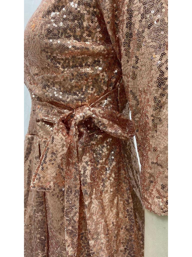 Sexy Long-Sleeve Sequin V-Neck Tie-Up Dress