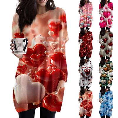 Женский модный повседневный топ с длинным рукавом и круглым вырезом ко Дню святого Валентина с принтом в виде сердца