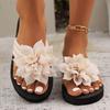 Fashion Female Shoes Big Size Slippers Women Summer Low Slides Rubber Flip Flops Flower 2025 Hawaiian Flat Rome Floral Fabric Hoof Heels