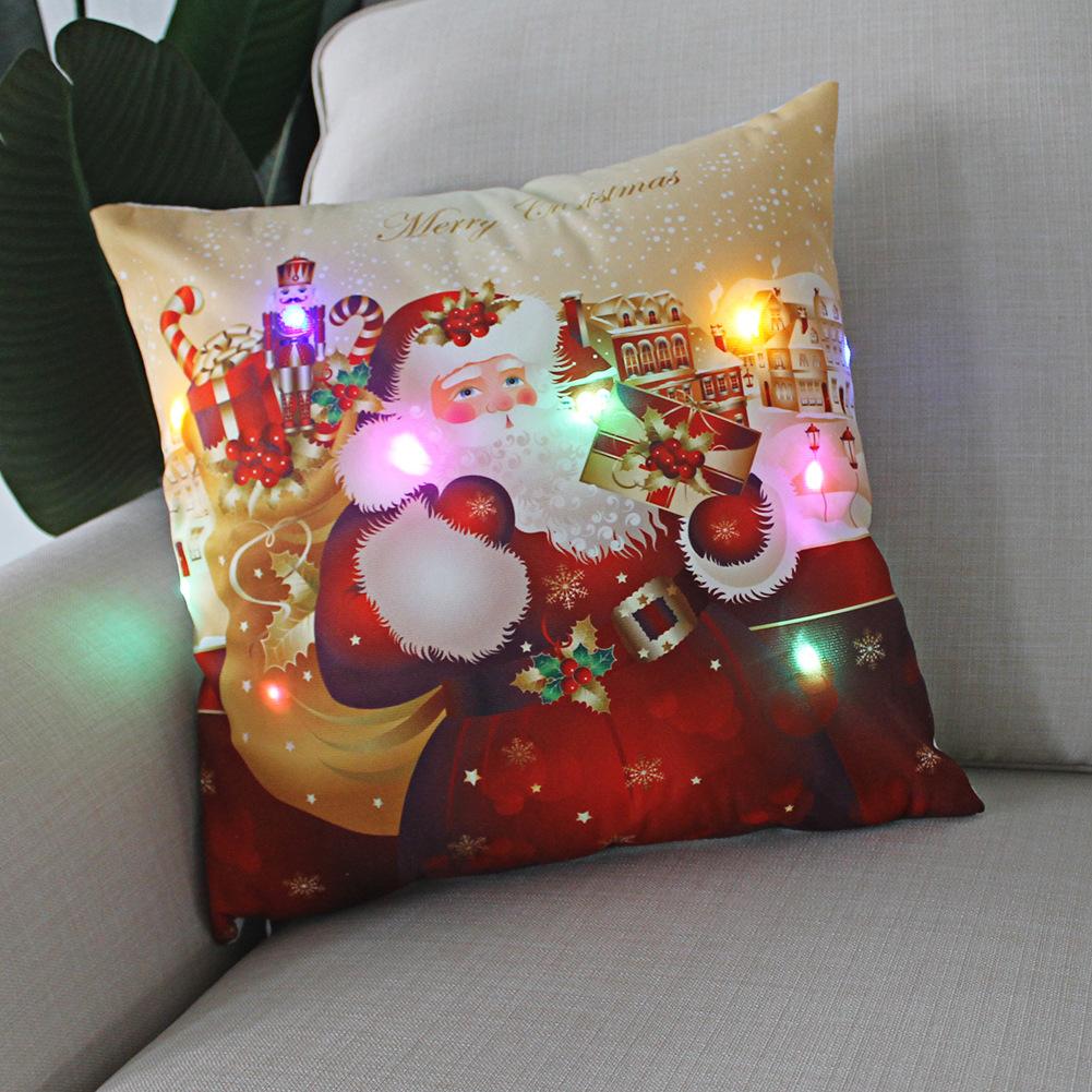 45cm LED Light Up Christmas Pillow Cover Festive Decorative Cushion Case With Lights For Home Holiday Decoration