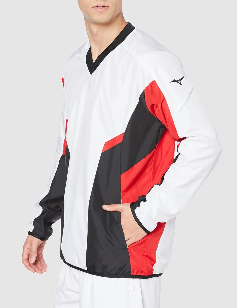 Tennis Wear Windbreaker Shirt Long Sleeve Fully Lined Mesh Water Repellent 62JE1002 White X Black XS [Mizuno] V-Neck