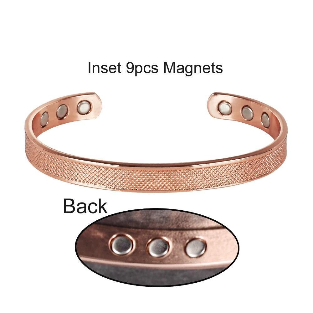 Ikuinen Pure Copper Magnetic Bracelets Adjustable 8mm Wide High Magnet Open Cuff Bangle Vintage Jewelry Resizable