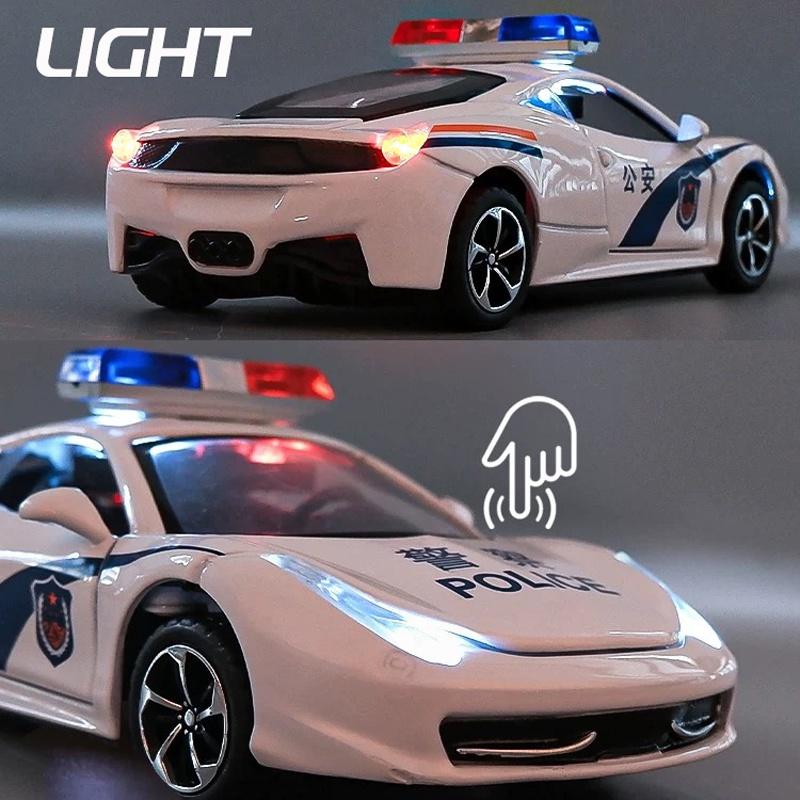 РУМ1:Масштаб 32 Модель полицейской машины Ferrari из сплава Световые и звуковые эффекты Литая игрушка для мальчиков детские игрушки подарок на день рождения игрушки для машины детские игрушки модель машины машина