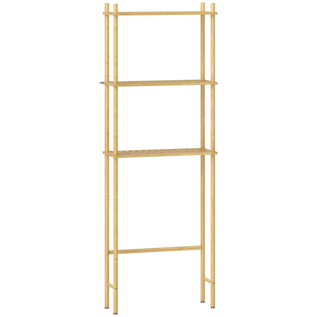 Bamboo Space Saving Mobile Sopra WC With 3 Shelves And Slats 63.5x25.5x181 Cm Wood Color
