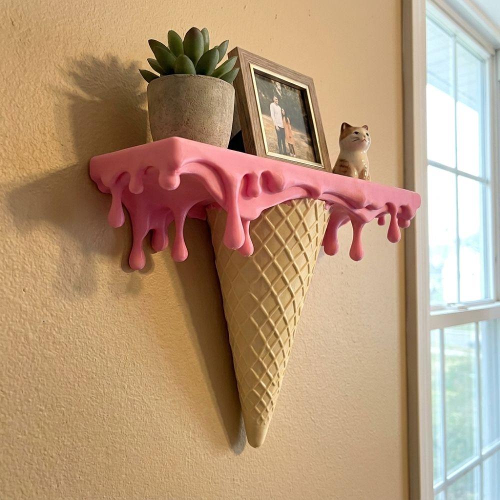 Wall-Mounted Melting Ice Cream Floating Wall Shelf Plastic Wall Storage Rack Home Decor