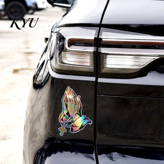 Weather Resistant Rosary Sticker Praying Hands & Car Sticker, Reflective Decal, Cool Aesthetic Body Decal Waterproof Jesus for Auto Window Bumper