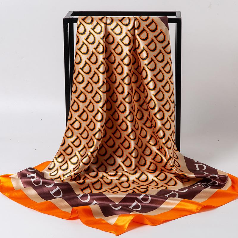 Spring/Summer New Women'S Silk Scarf 90 * 90cm Simulated Silk Twill Square Scarf Fashion Printed Large Square Scarf Professional Scarf