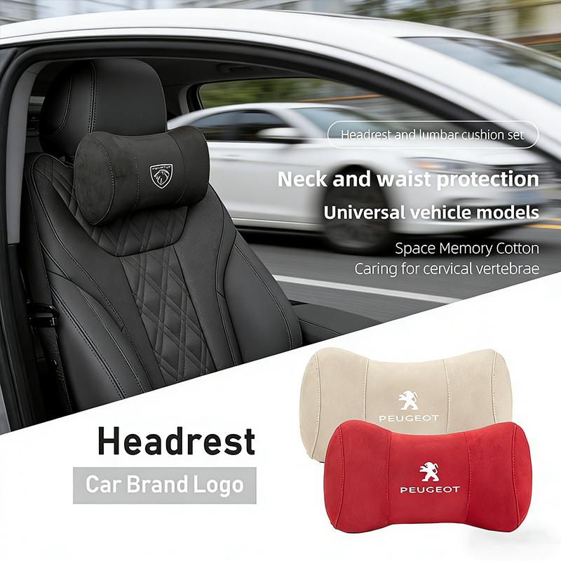 Car Seat Safety Headrest Pad Auto Logo Neck Pillow For Peugeot 206 106 308 307 208 207 508 301 408 107 607 406 205 108 407 807