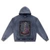 DTG print Knitted Denim Zip-Up Hoodie Immortal Brother Print Zipper Hoodies  