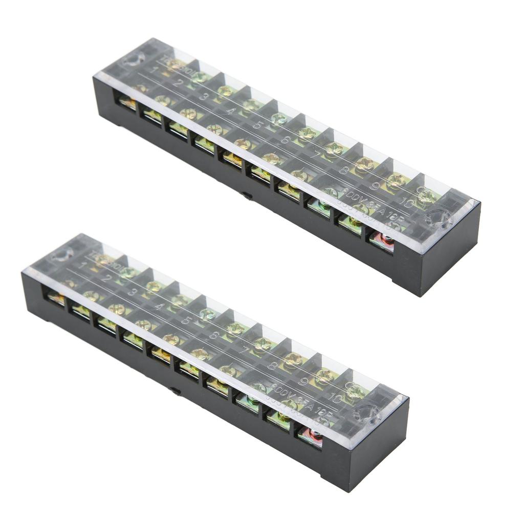 2Pcs Terminal Strip TB Fixed Large Current Dual Row Wire Barrier Block Terminal Strip with Transparent Cover 600V 35A
