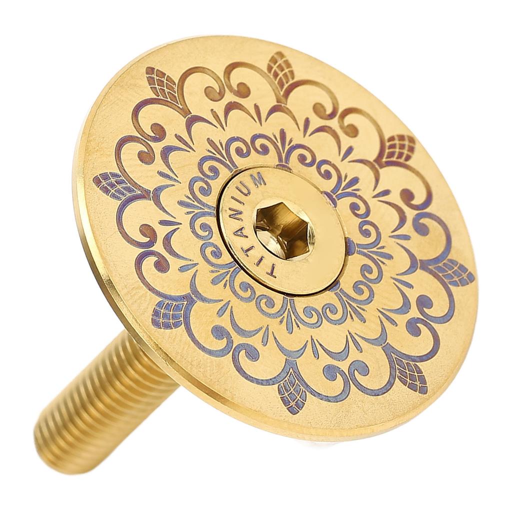Bike Headset Cover Alloy 28.6mm Front Fork Stem Top Cap for Mountain Road Bike Totem Pattern Gold