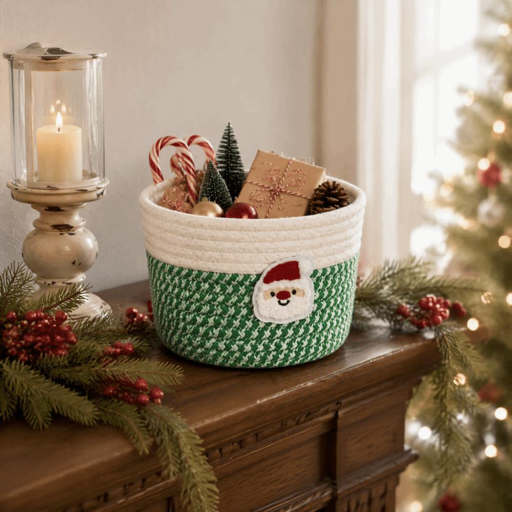 Cotton Rope Christmas Woven Storage Basket Multi-functional Sundries Storage Box for Living Room