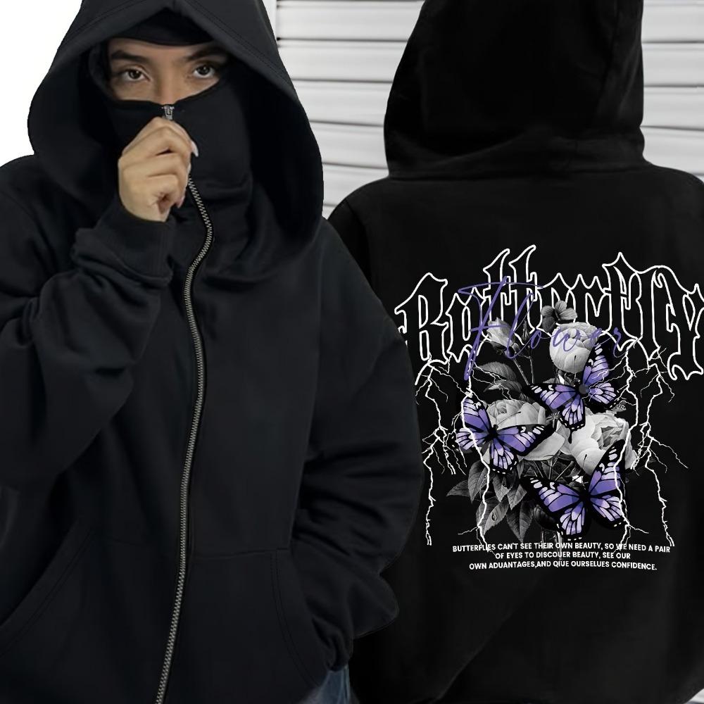 Двойная шапка, двойной воротник Мужская и женская модная толстовка с капюшоном в уличном стиле с принтом в виде молнии