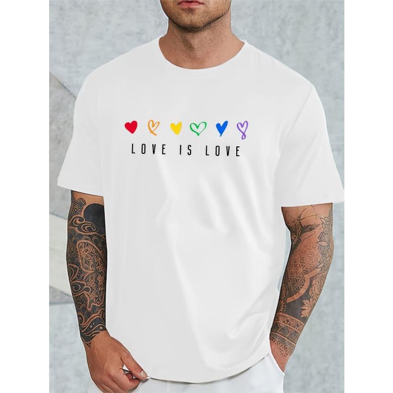 Европейский размер Мужская футболка с принтом 'Pride Letter Rainbow', круглый вырез, короткий рукав, обычный крой, полиэстер, для активного отдыха и спорта