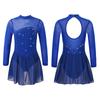 Kids Girls Dance Gymnastics Leotard Long Sleeves Tulle Splice Cutouts Girls Figure Ice Skating Dress